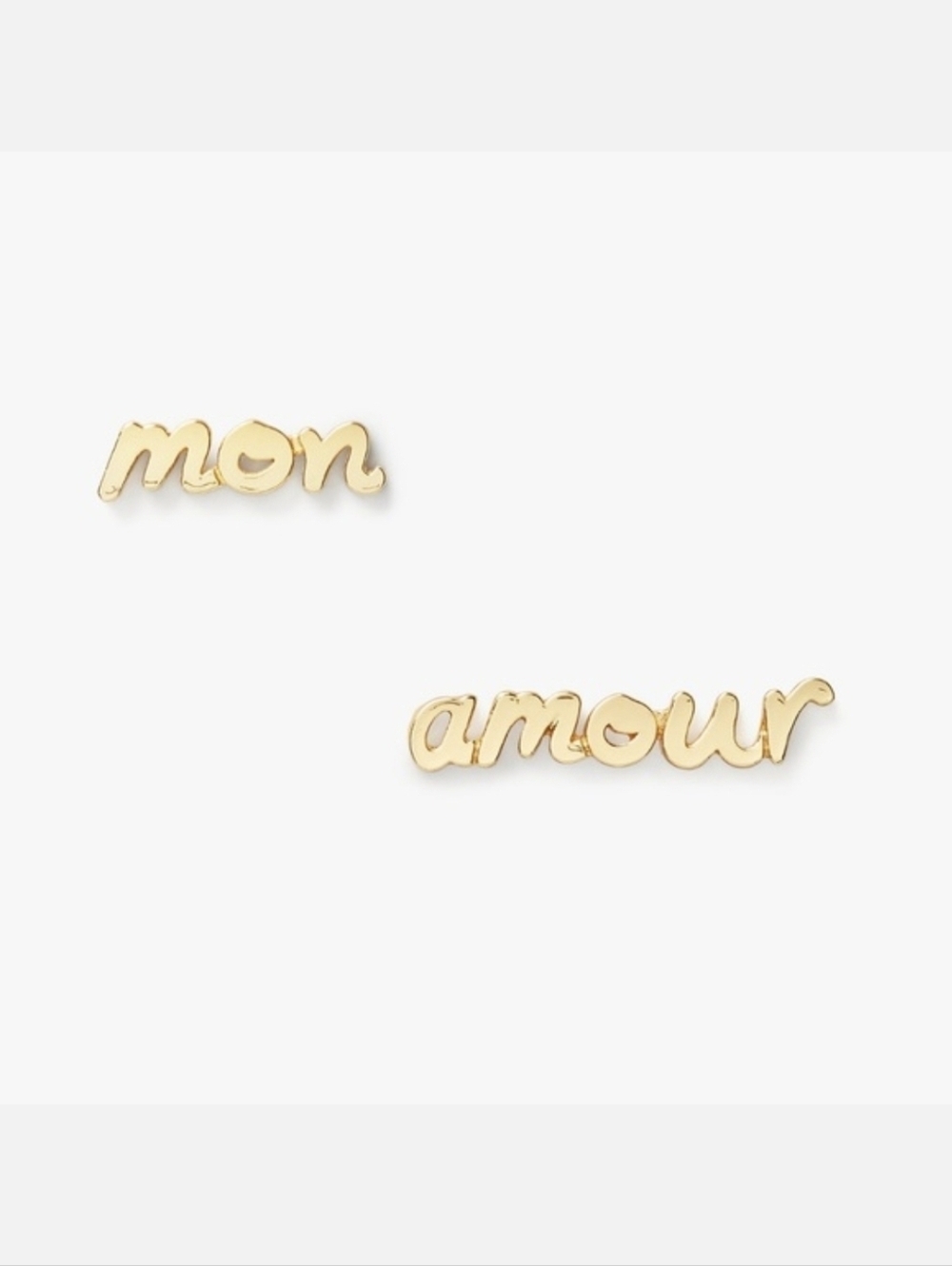 Kate Spade True Love “mon amour” Script Gold Stud Earrings with Dust Bag, NWT - Picture 2 of 8